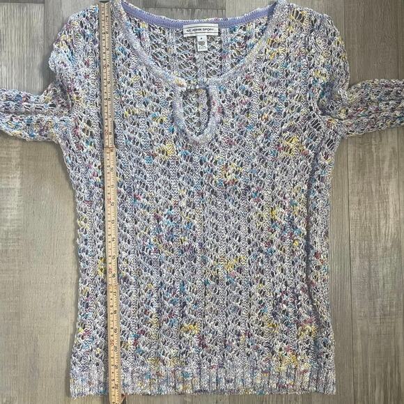 ST JOHN SPORT Multi-Season Blue Multi Open Knit Pullover Sweater PETITE - Picture 8 of 15